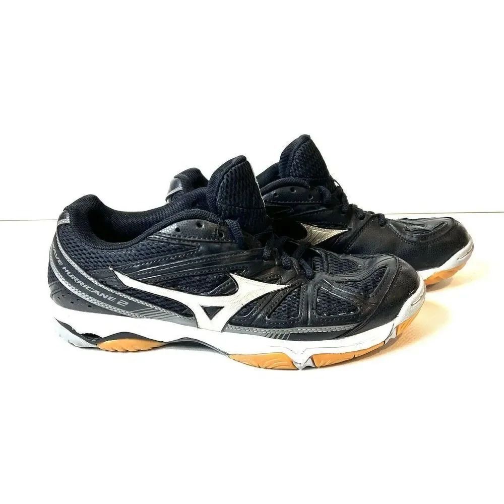 Mizuno Wave Hurricane 2 Volleyball Athletic Shoes Black Silver Women's Size 9.5